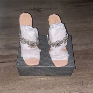 Crystal-Band Nude Patent Slide Mules